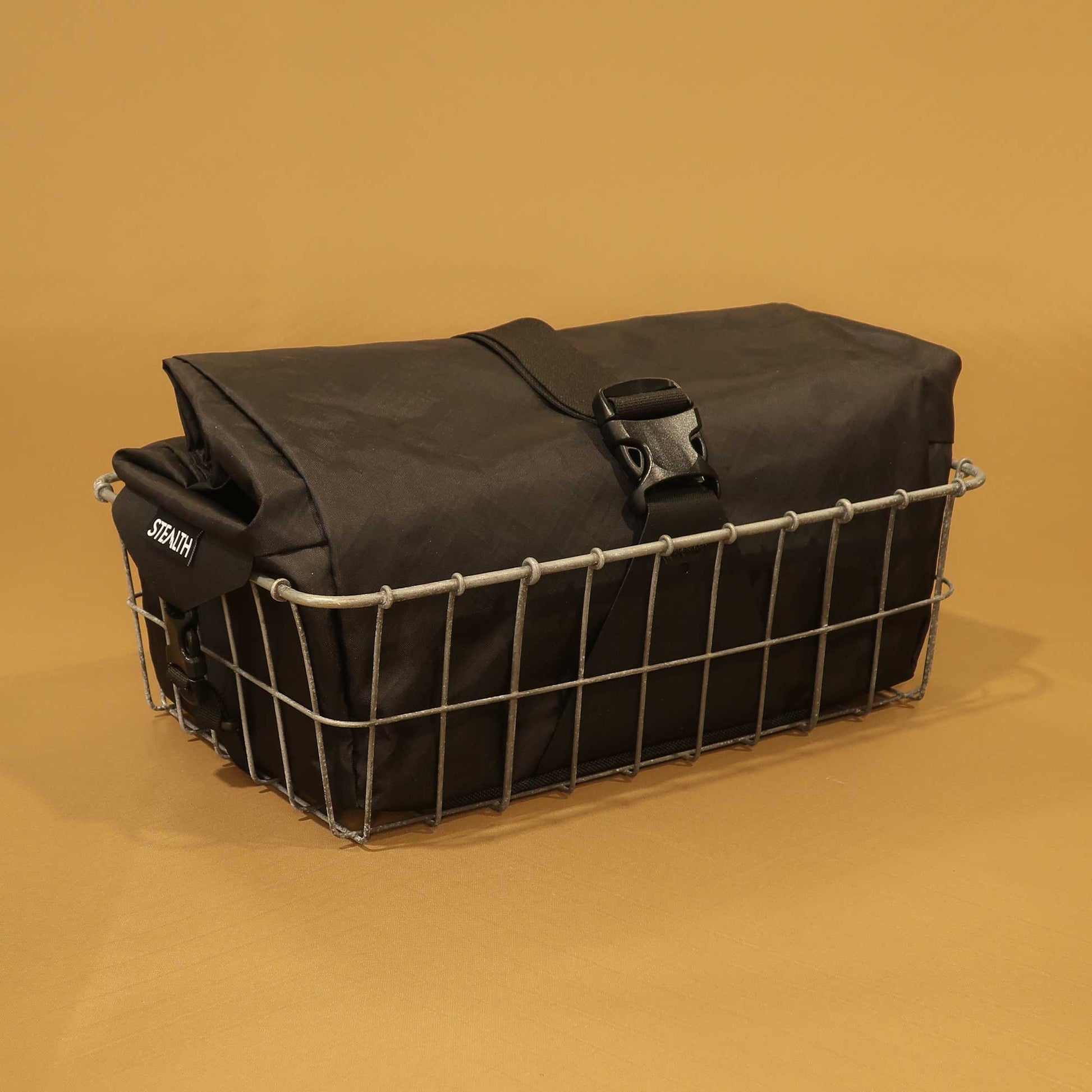137 Carryall in black ecopak fitting inside a Wald basket front view made by Stealth Wellington NZ