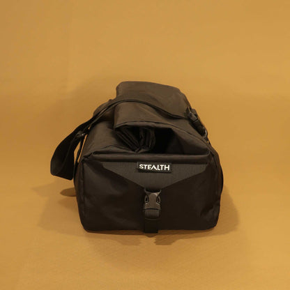 137 Carryall side view in black EPX200 showing side attachment and carry strap made by Stealth Wellington NZ