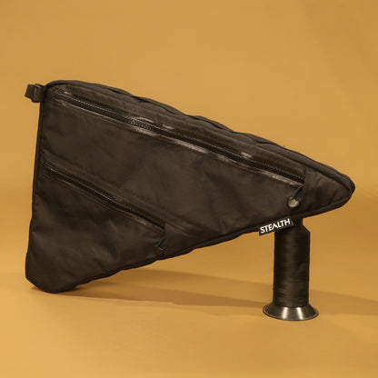 Custom black double zip full frame bag with water resistant zippers, made for BMC Kaius gravel bike, handmade in New Zealand