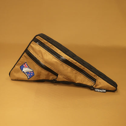 Custom full frame bike bag in coyote brown with double zips, made for Lynskey MTB, handmade in New Zealand