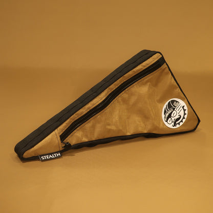 Custom Lynskey full frame bag showing map and phone pocket and custom patch, handmade in New Zealand.