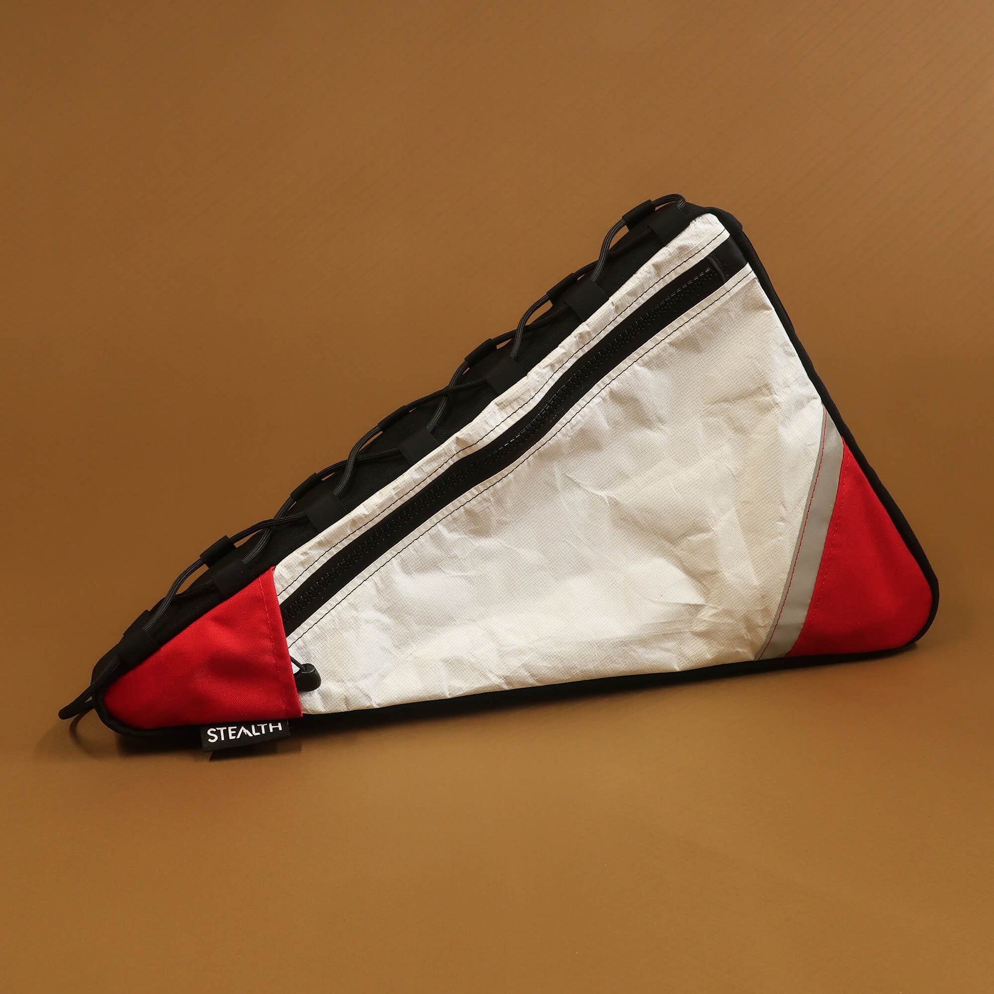 Custom multicolour lace up and bolt on frame bag