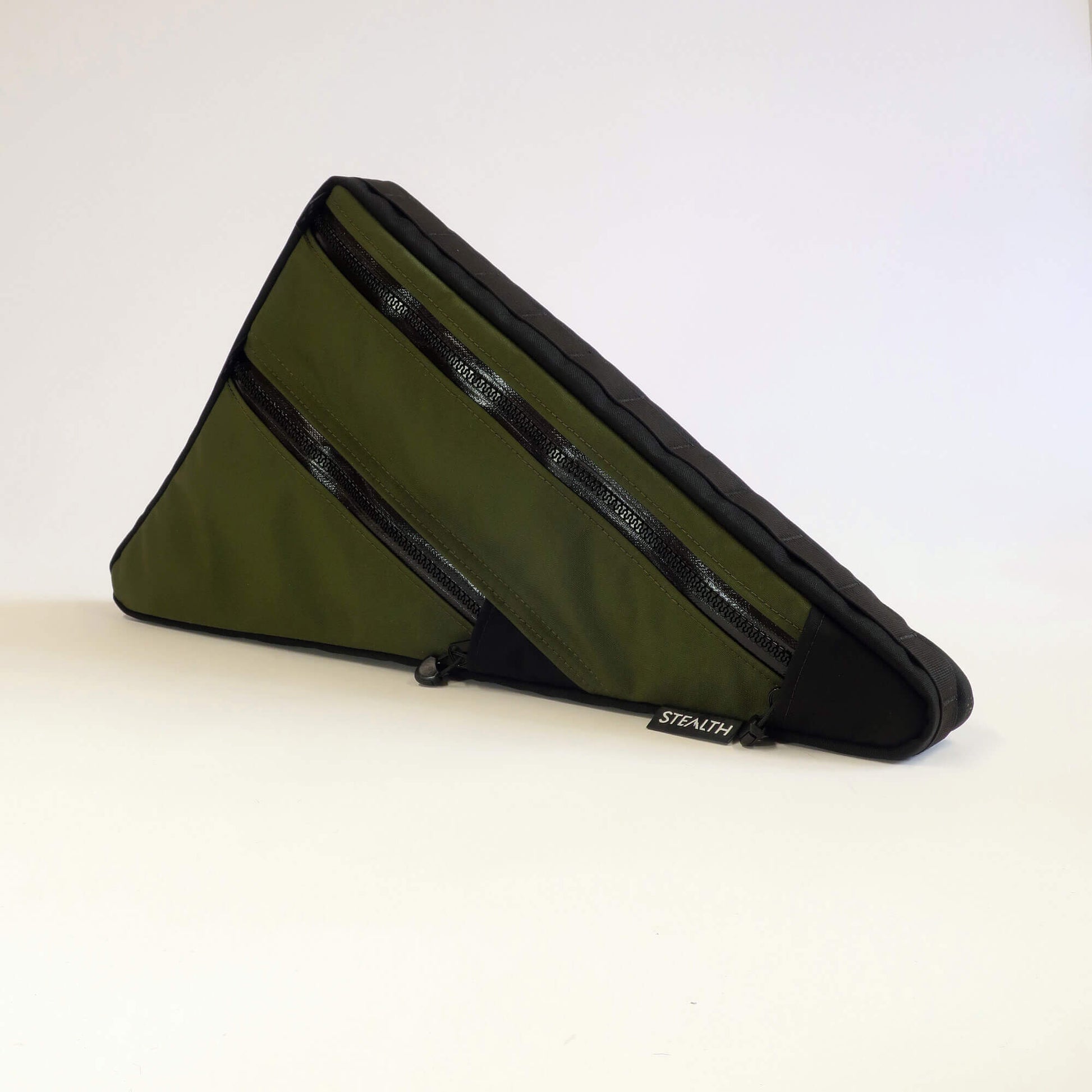 Double zip olive frame bag for bikepacking