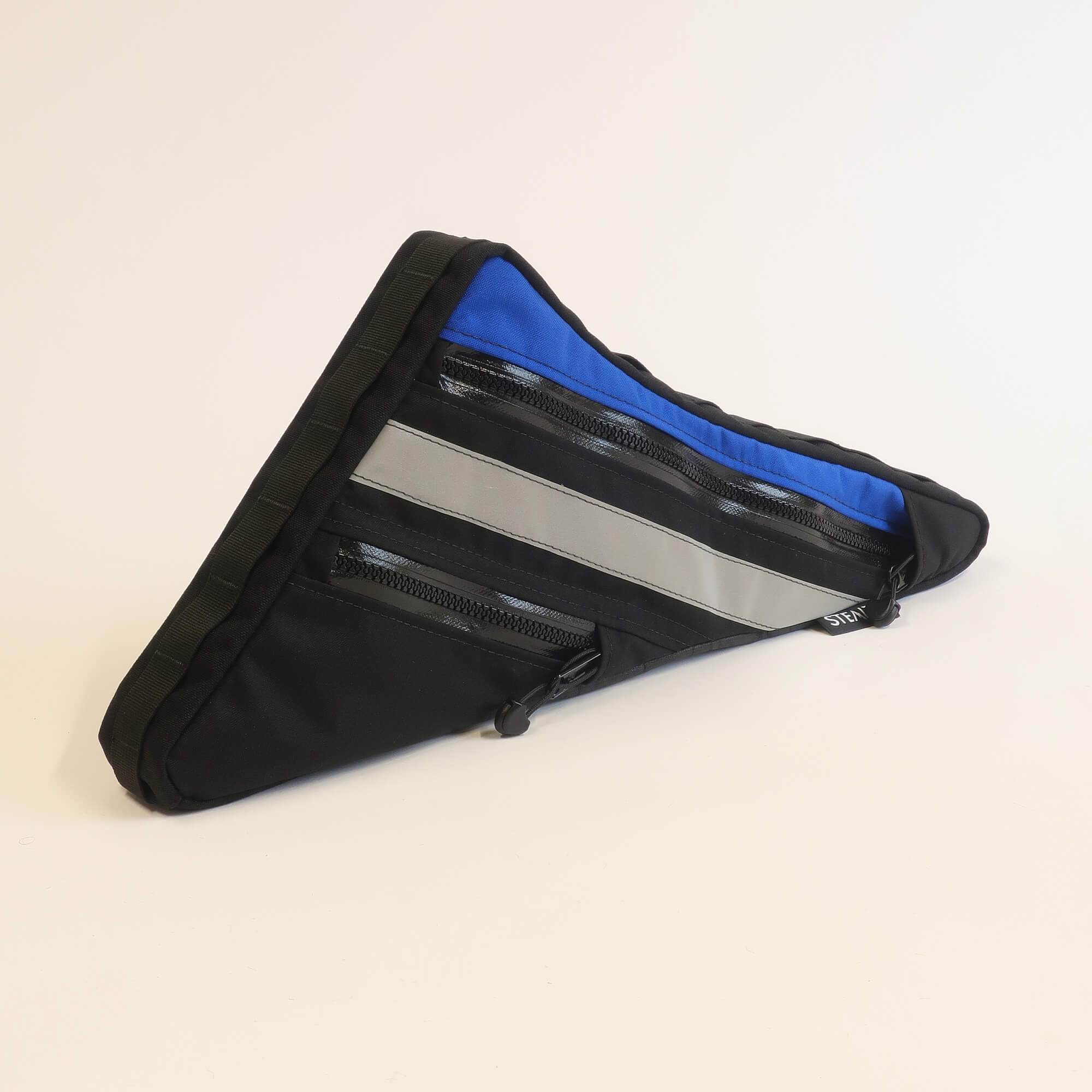 Double zip frame bag black and blue