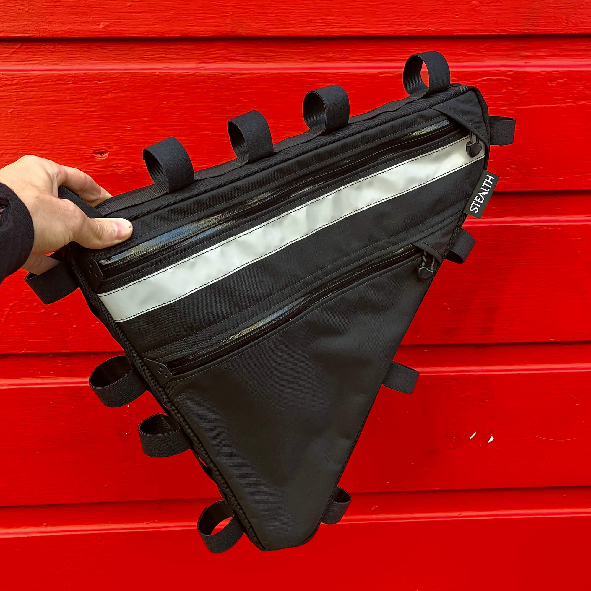 custom frame bag for commuting with reflective 