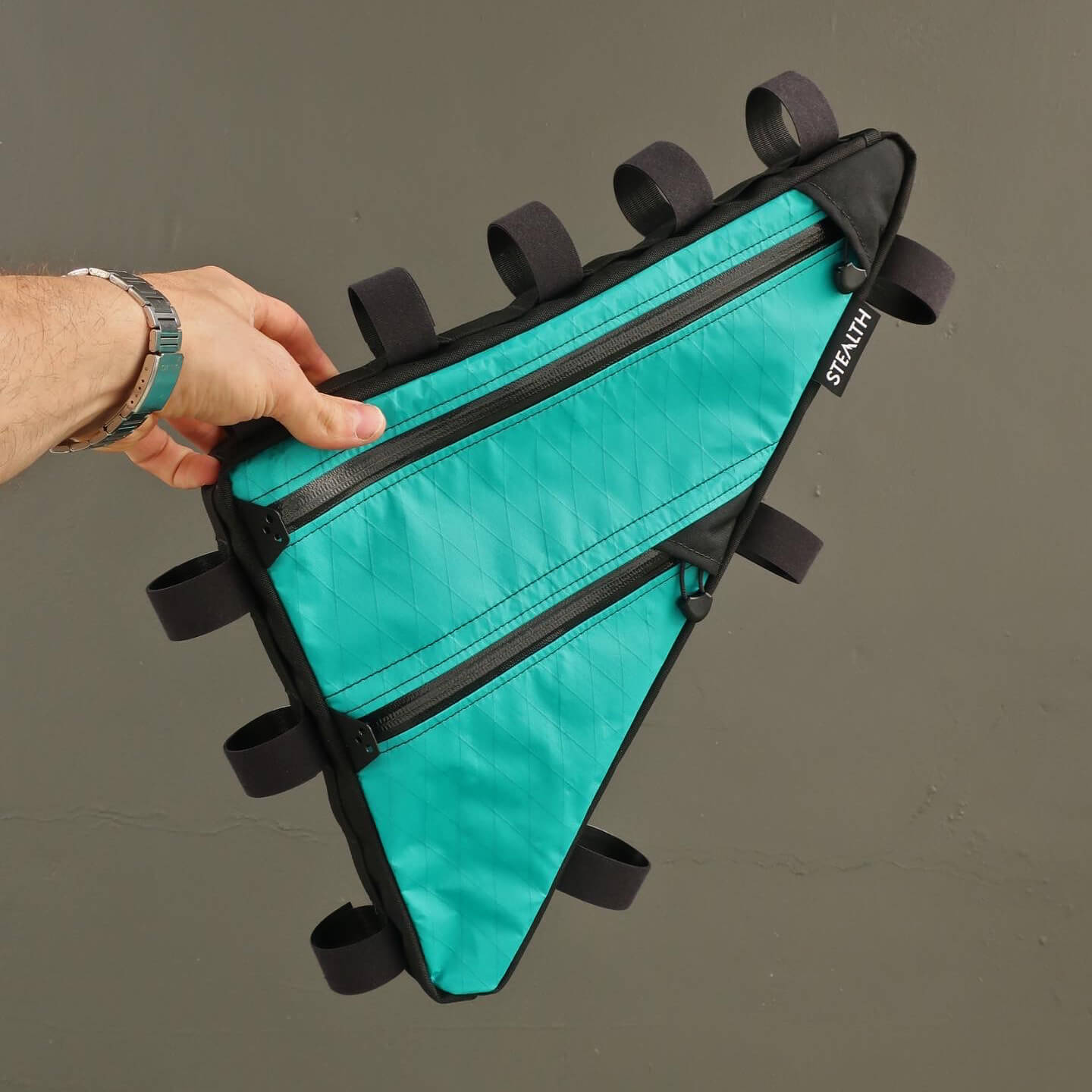 custom teal x-pac frame bag