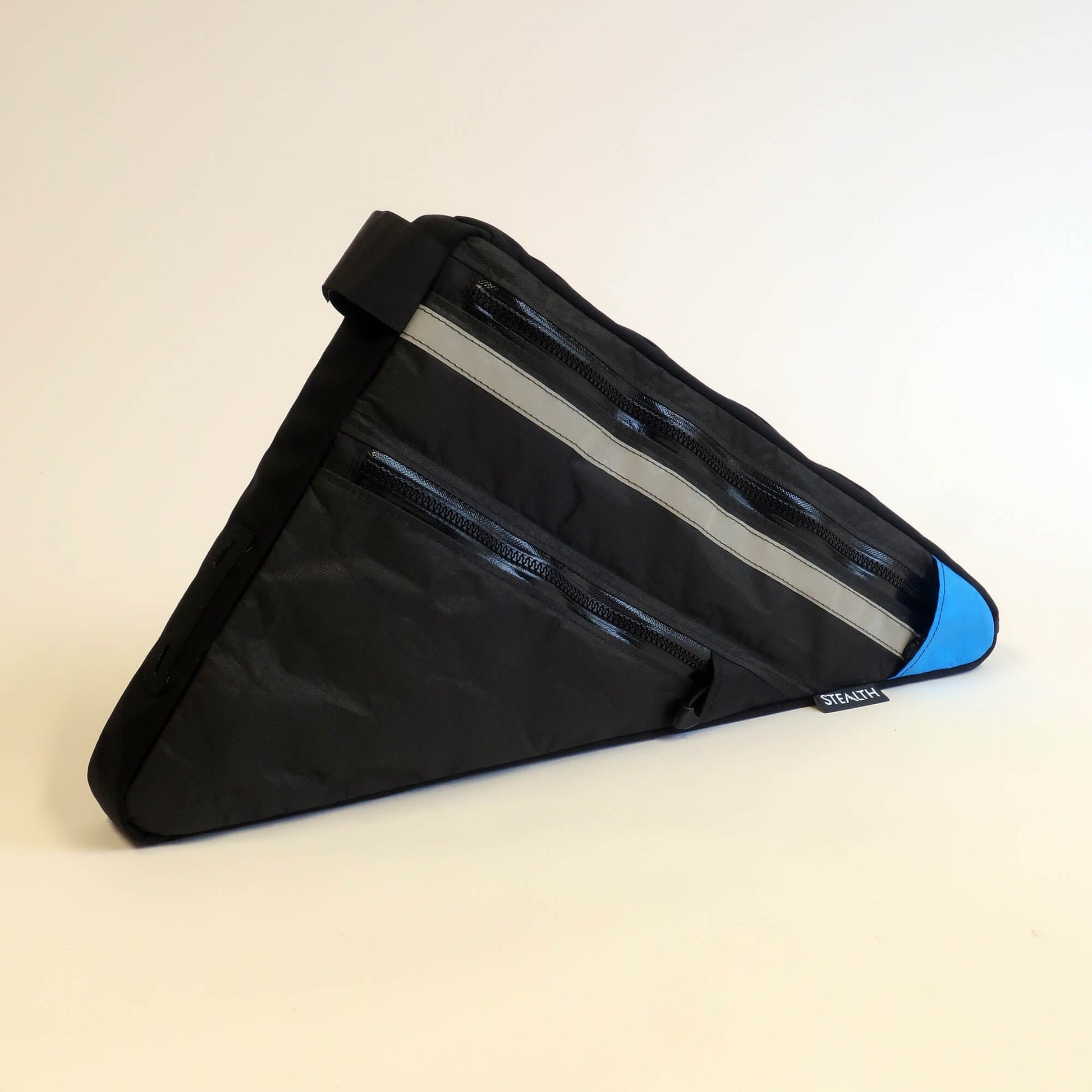Double zip frame bag with reflective strip