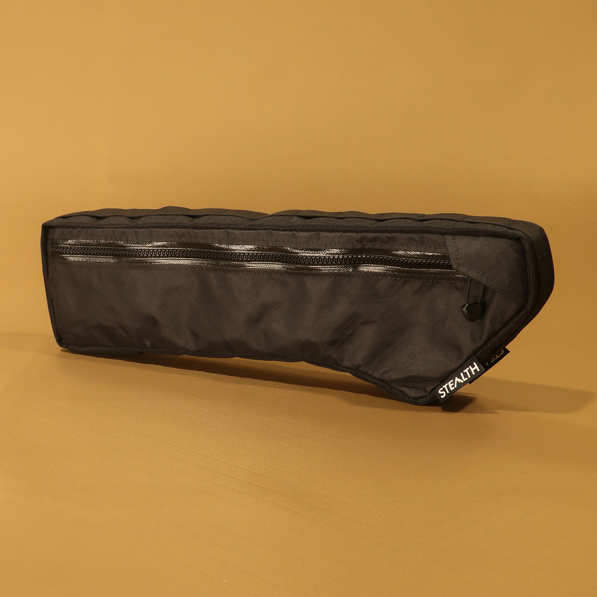 Custom half frame bag in black EPX200 fabric with water resistant zip made by Stealth Adventure Equipment Wellington NZ