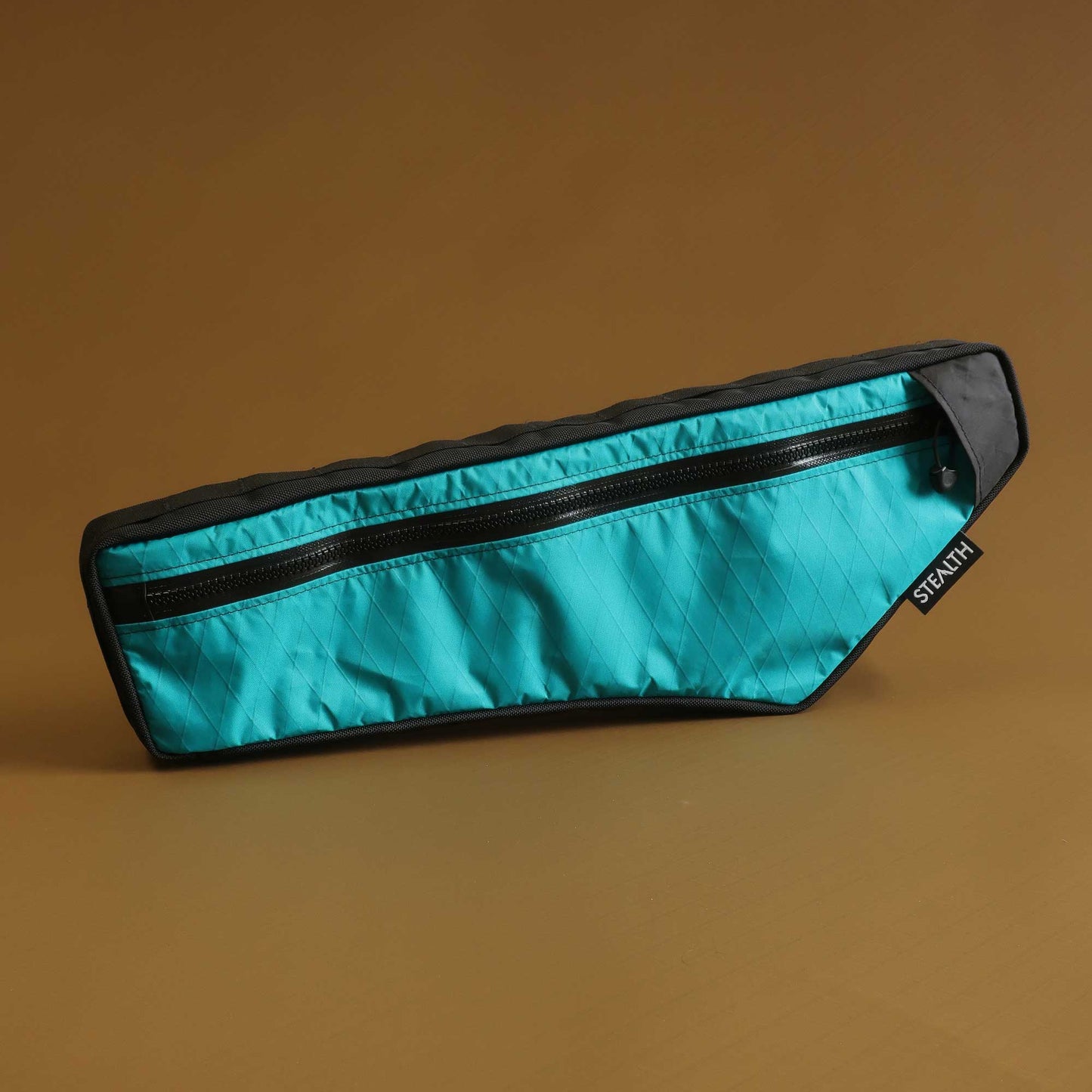 Bikepacking half frame bag in teal with single water resistant zip for MTB or gravel made by Stealth Wellington NZ