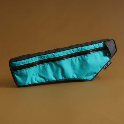 Bikepacking half frame bag in teal with single water resistant zip for MTB or gravel made by Stealth Wellington NZ