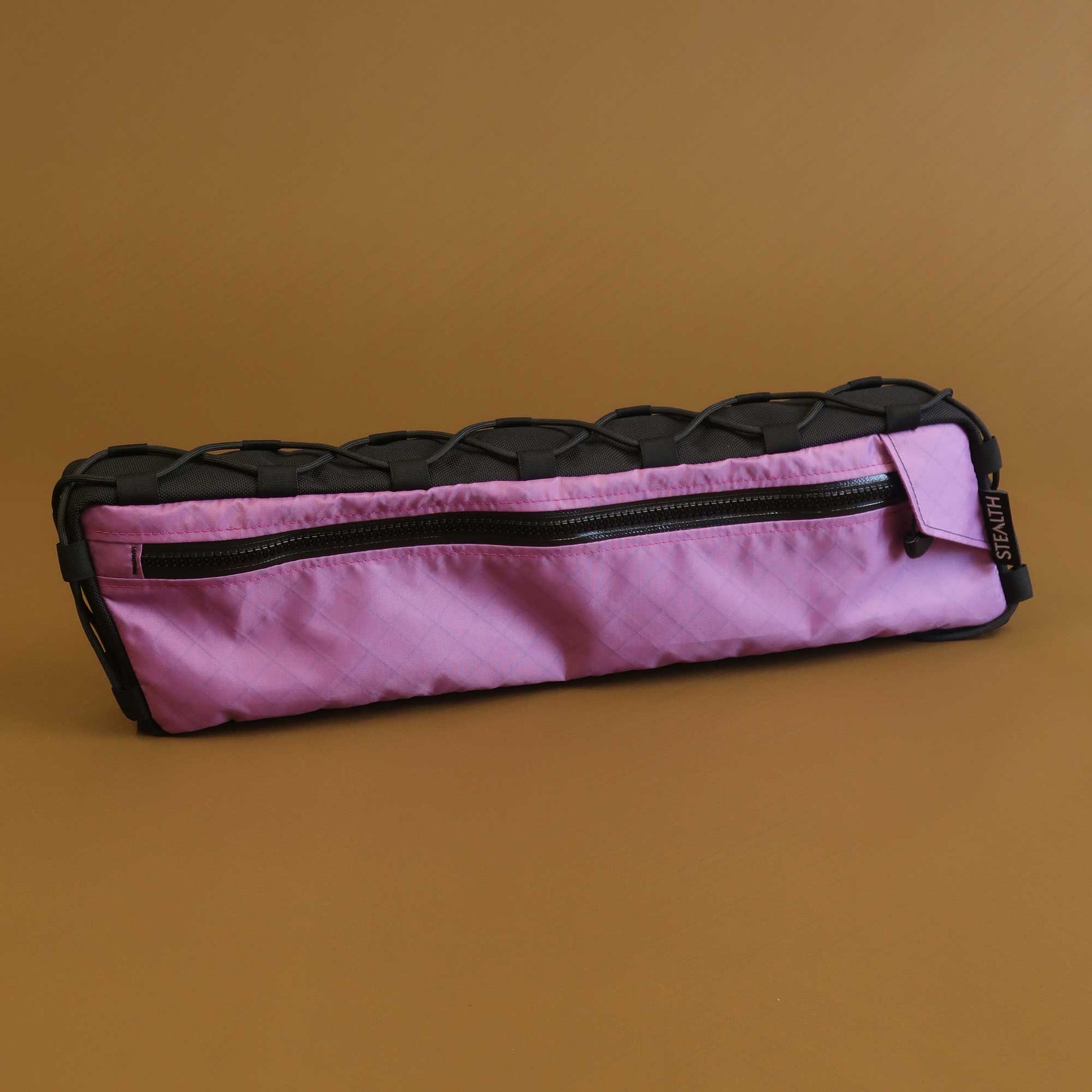 Half frame bag in lilac EPX200 with lace-up attachment for Omnium Mini Max cargo bike made by Stealth Wellington NZ