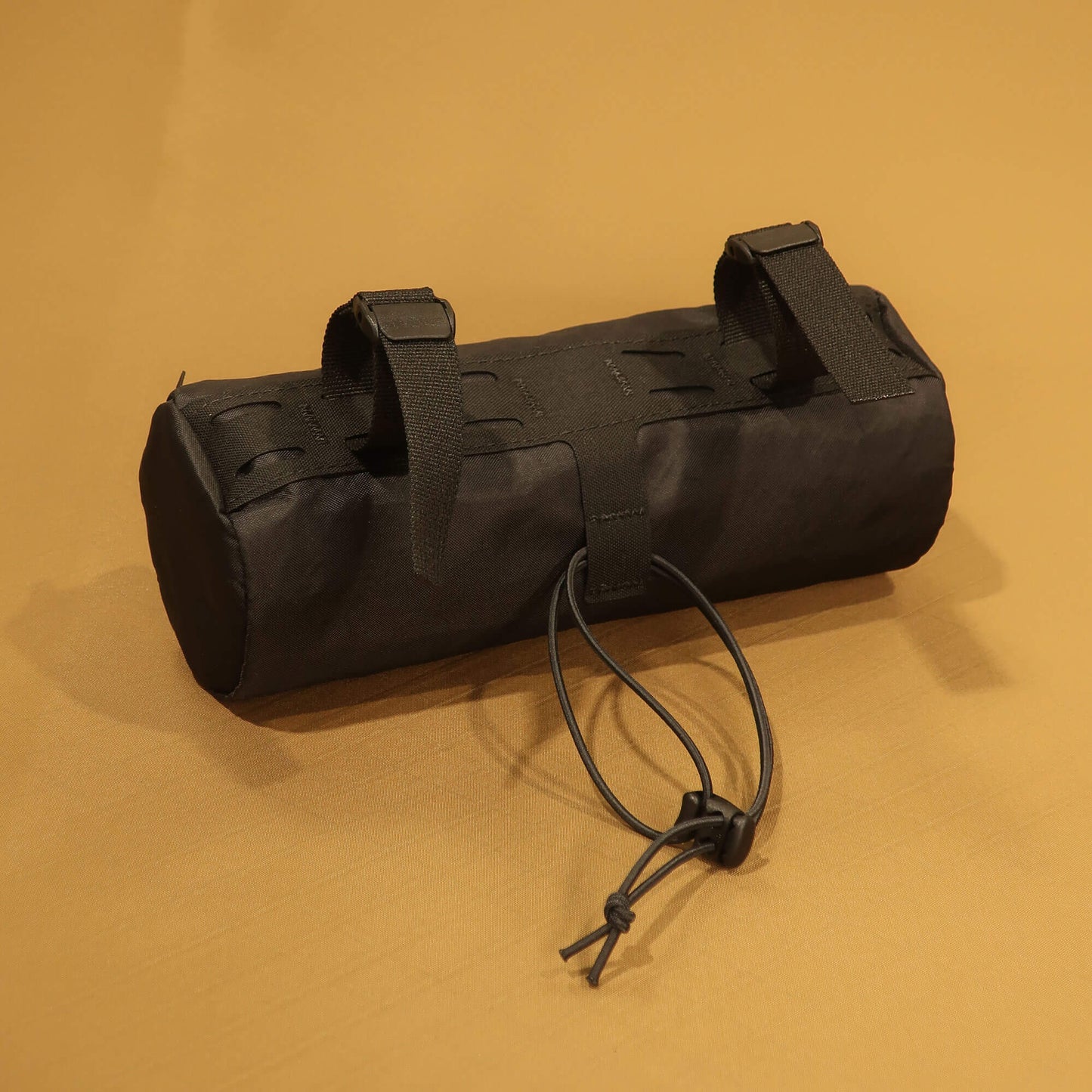 Kebag small handlebar bag in black EPX200 fabric rear view with straps made by Stealth Wellington NZ