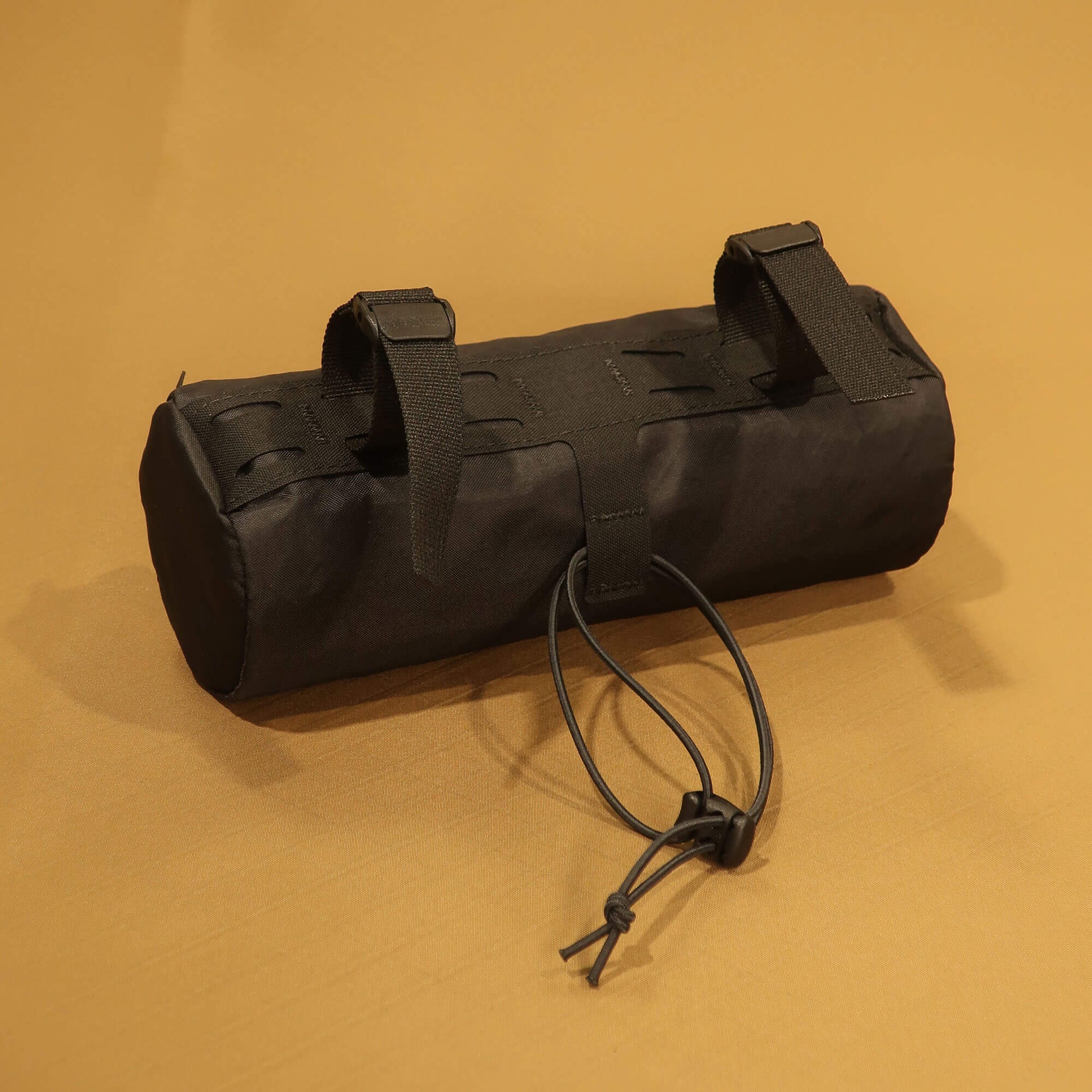 Kebag small handlebar bag in black EPX200 fabric rear view with straps made by Stealth Wellington NZ