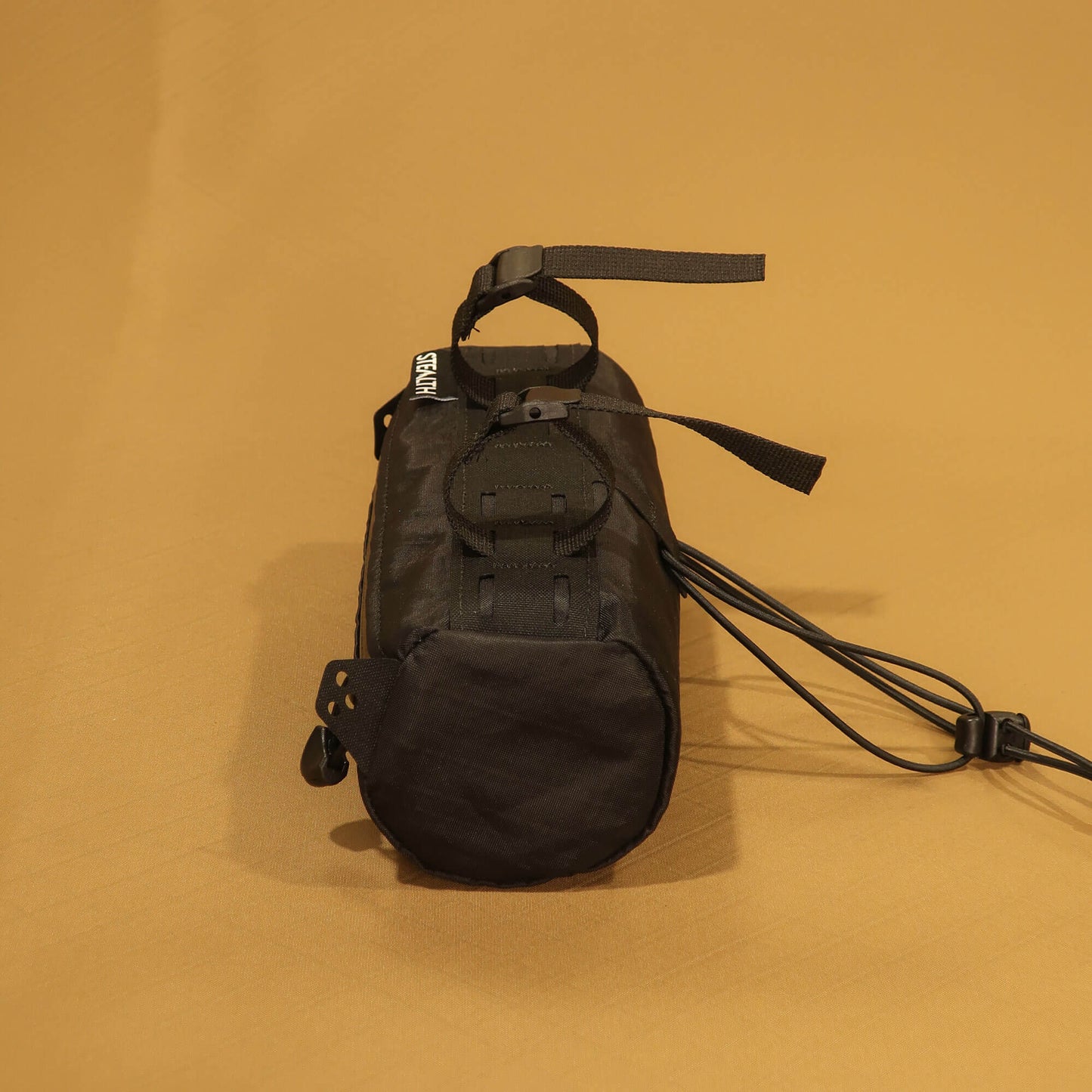 Kebag small handlebar bag in black Ecopak fabric showing strap attachment made by Stealth Wellington NZ