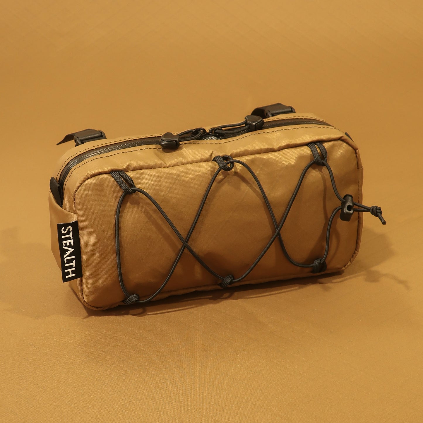 Limpet 2.5L handlebar bag in coyote EPX200 with bungee front and YKK zip closure made by Stealth Wellington NZ