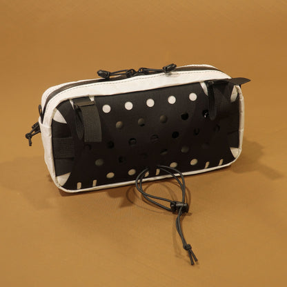 Limpet bumbag back in white Ultra200x showing padded back panel and laser-cut strap sleeve made by Stealth Wellington NZ