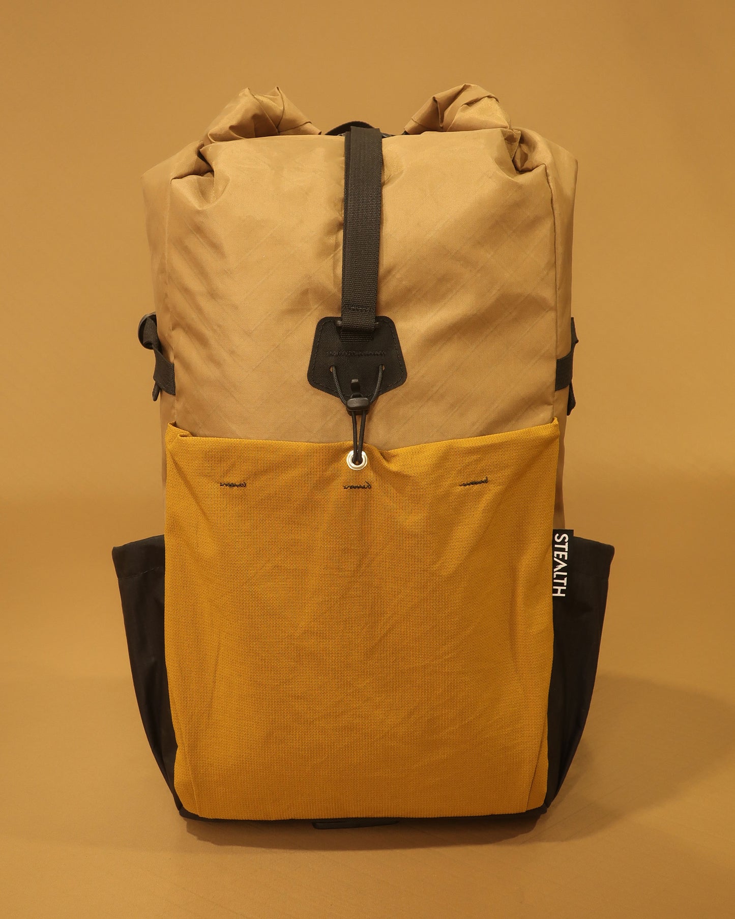 Rata 25 daypack in coyote with matching coyote ultrastretch front pocket front view made by Stealth Wellington NZ
