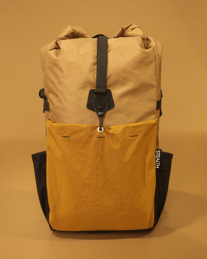 Rata 25 daypack in coyote with matching coyote ultrastretch front pocket front view made by Stealth Wellington NZ