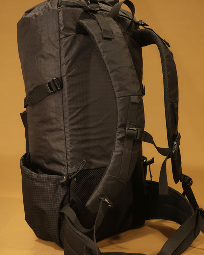 Tramping pack shoulder strap showing sternum strap, spacer mesh and load lifters, made by Stealth Wellington NZ