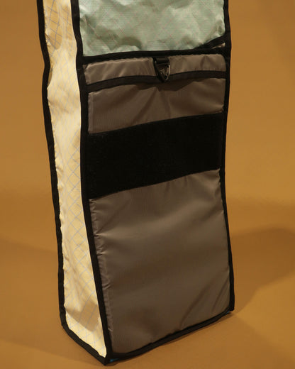 Inside the Rata 40 tramping pack showing velcro attachment panel and hydration bladder clip, made by Stealth Wellington NZ