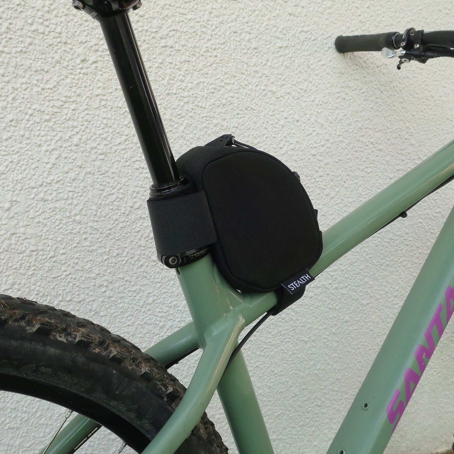 Rear Mounted top tube bag mounted on bike