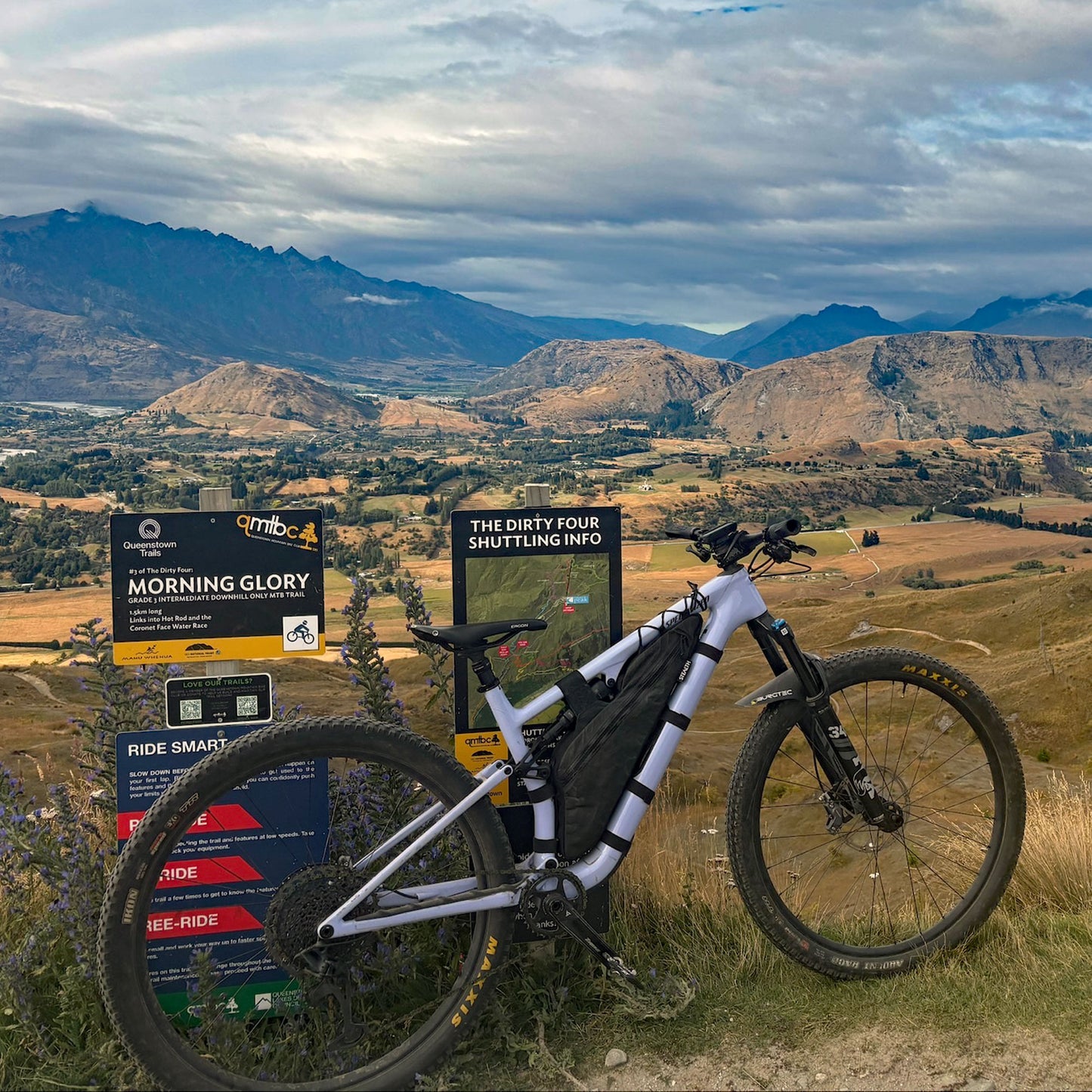 Specialized Epic 8 custom full frame bag in black at Queenstown mountain bike trails NZ made by Stealth Wellington NZ