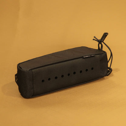 Top Loader bolt on top tube bag in black showing mounting holes and laser cut reinforcement made by Stealth Wellington NZ