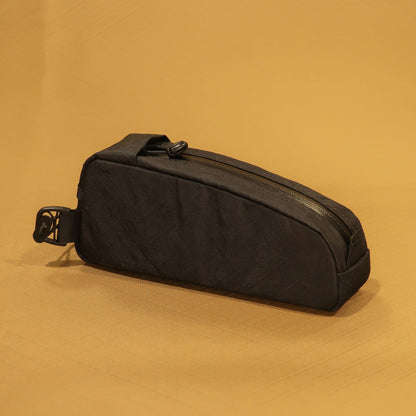 Bikepacking top tube bag in black with bolt on mounting and YKK water repellent zip made by Stealth Wellington NZ