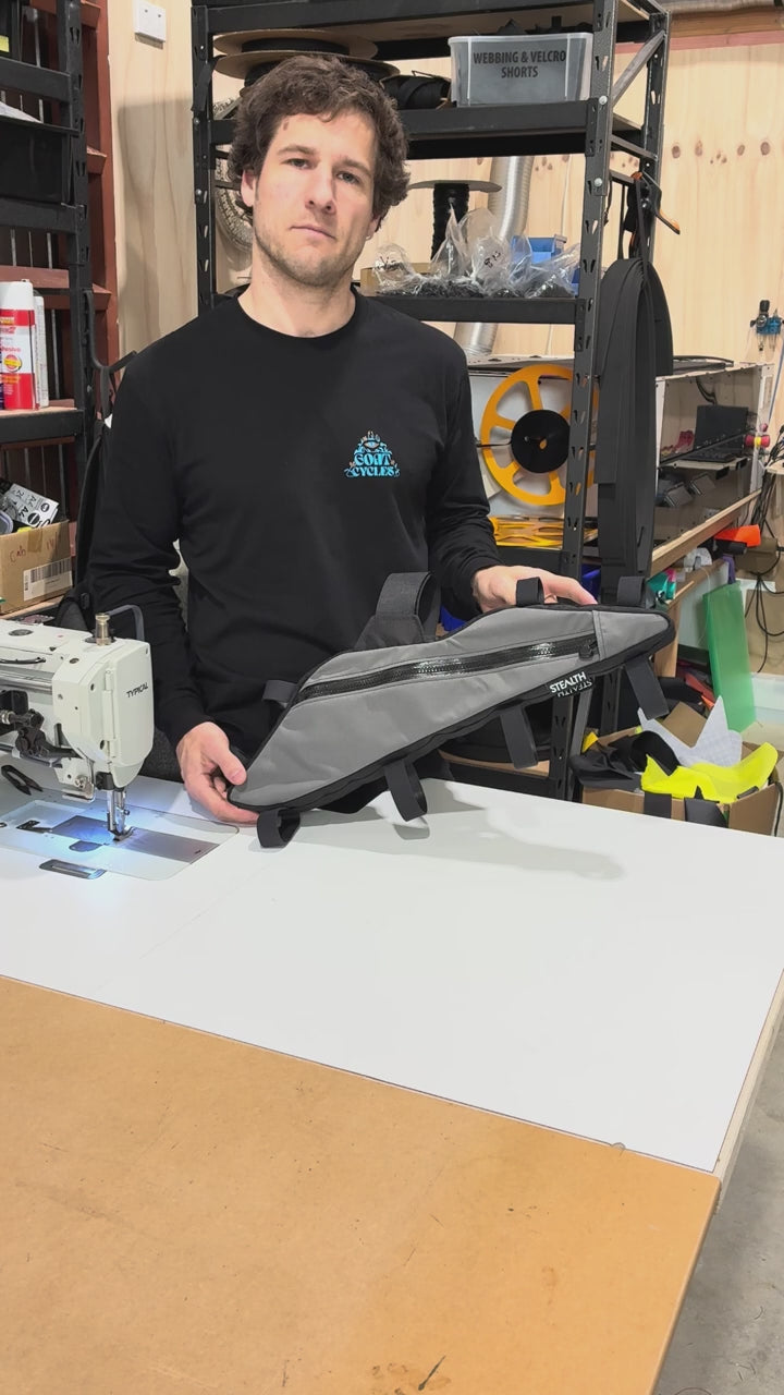 Overview of a custom frame bag for a Specialized Epic 8 Mountain bike